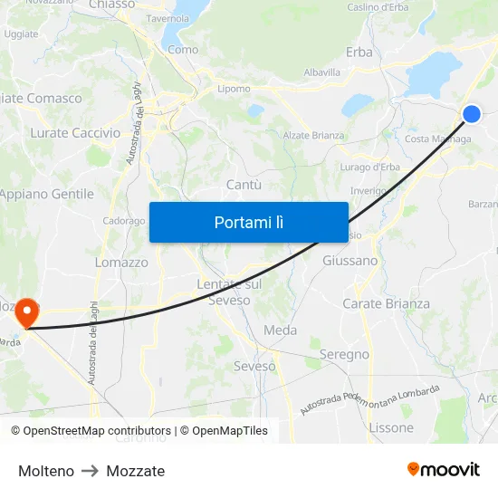 Molteno to Mozzate map