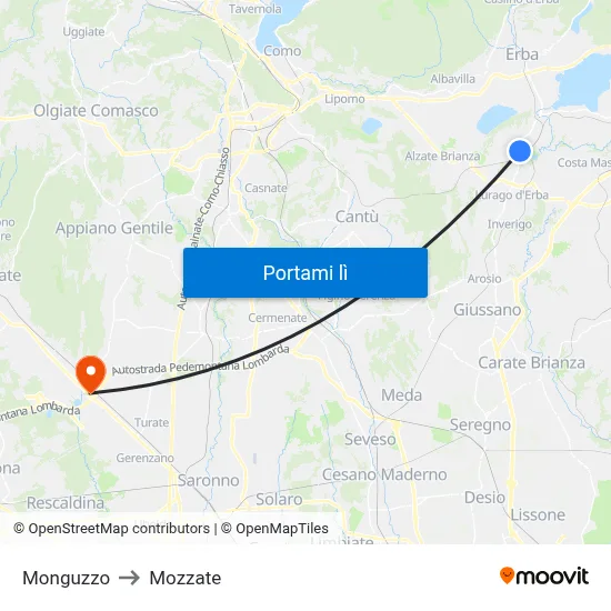 Monguzzo to Mozzate map