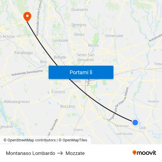 Montanaso Lombardo to Mozzate map