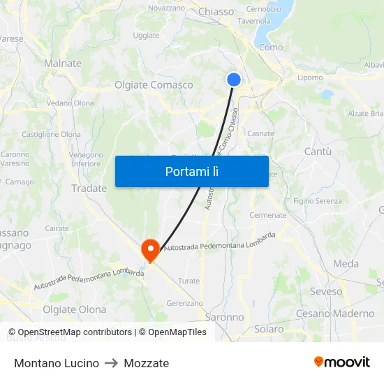 Montano Lucino to Mozzate map