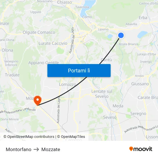 Montorfano to Mozzate map