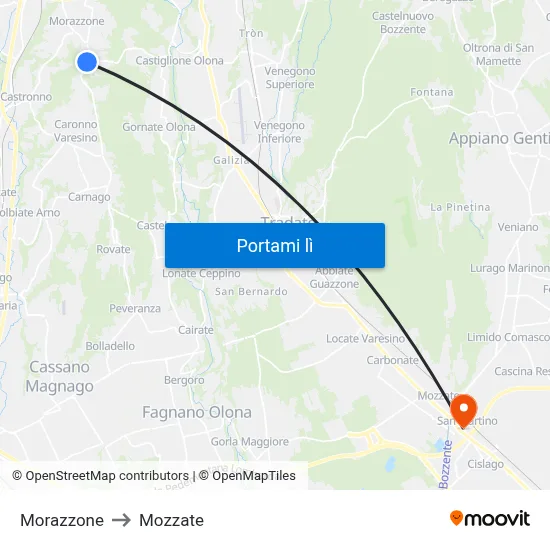 Morazzone to Mozzate map
