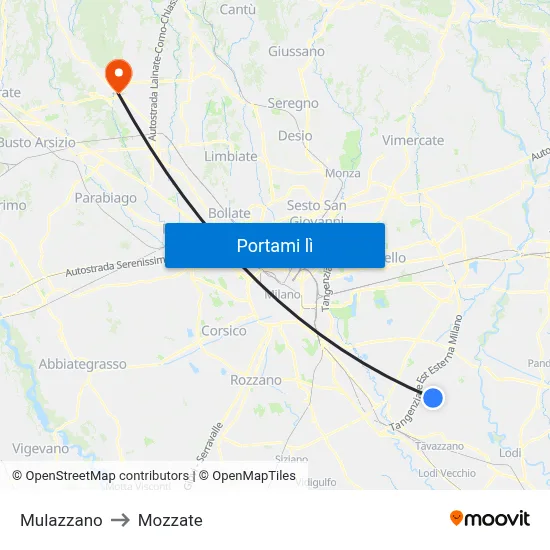 Mulazzano to Mozzate map