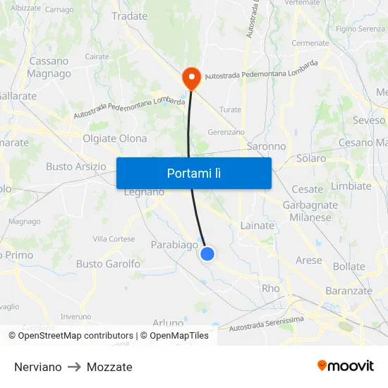 Nerviano to Mozzate map