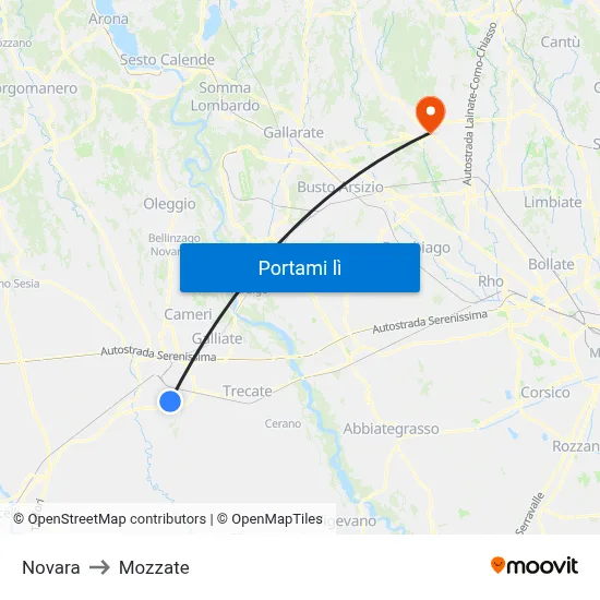 Novara to Mozzate map