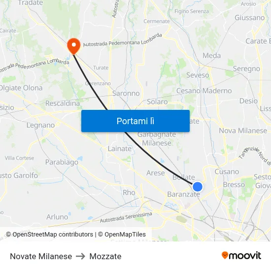 Novate Milanese to Mozzate map