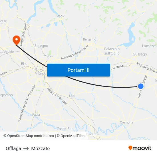 Offlaga to Mozzate map