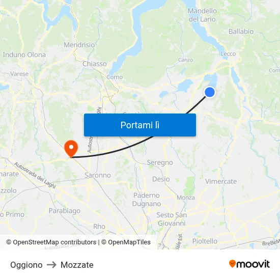 Oggiono to Mozzate map