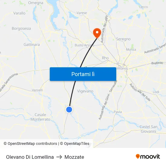 Olevano Di Lomellina to Mozzate map