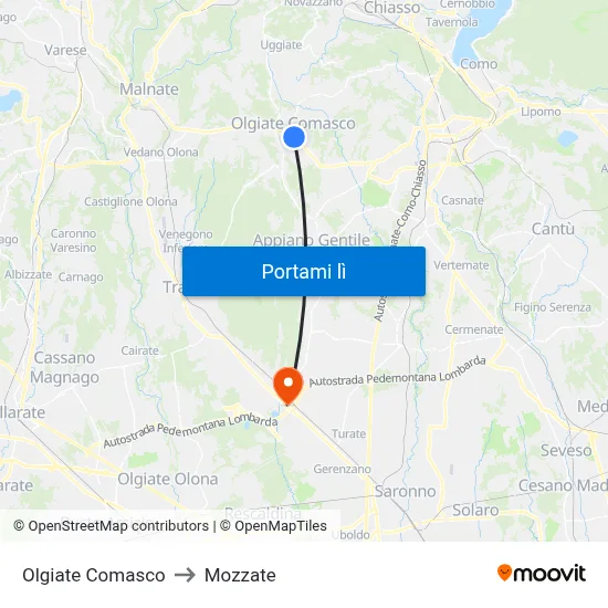 Olgiate Comasco to Mozzate map