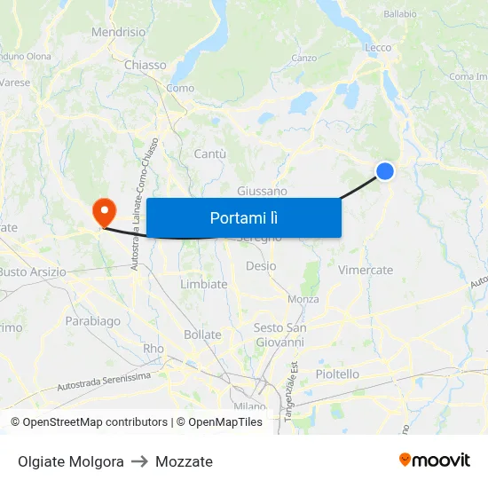 Olgiate Molgora to Mozzate map