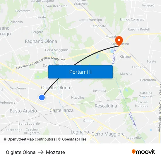 Olgiate Olona to Mozzate map