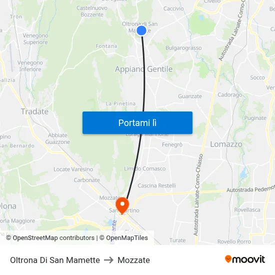 Oltrona Di San Mamette to Mozzate map