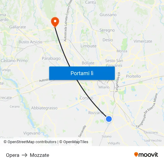 Opera to Mozzate map