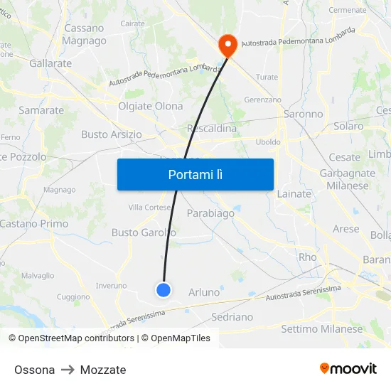 Ossona to Mozzate map