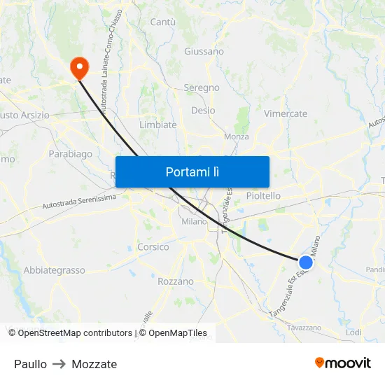 Paullo to Mozzate map
