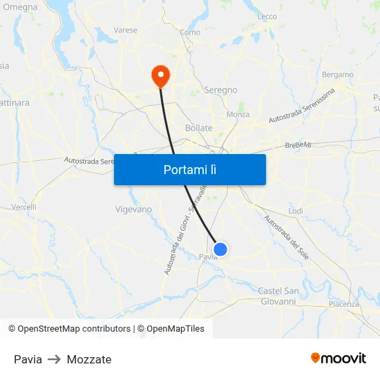 Pavia to Mozzate map