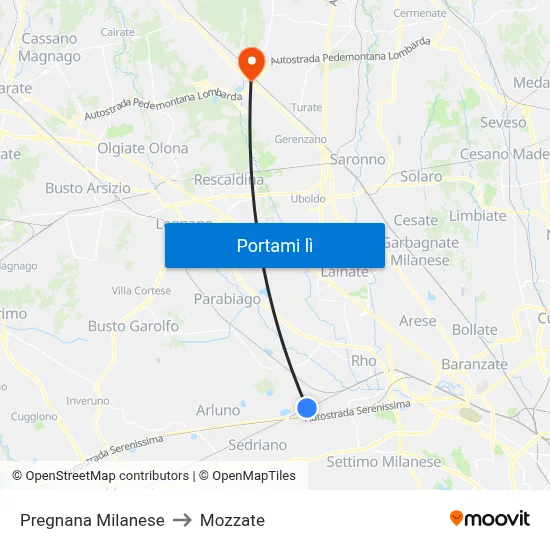 Pregnana Milanese to Mozzate map