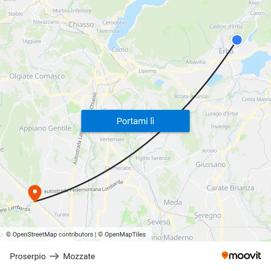 Proserpio to Mozzate map