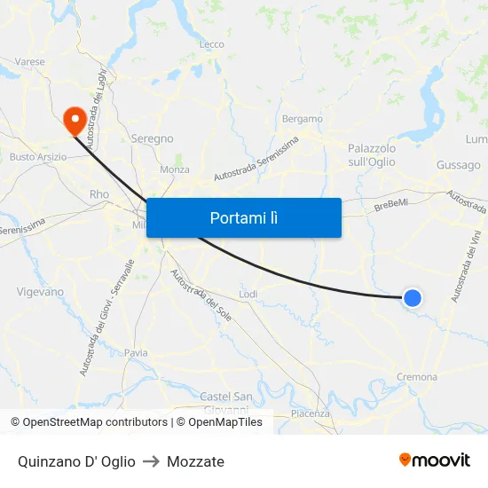 Quinzano D' Oglio to Mozzate map