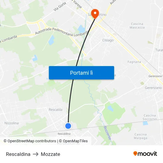 Rescaldina to Mozzate map