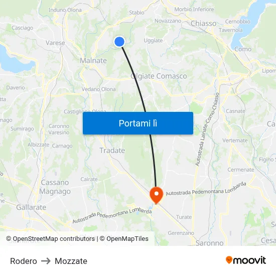 Rodero to Mozzate map
