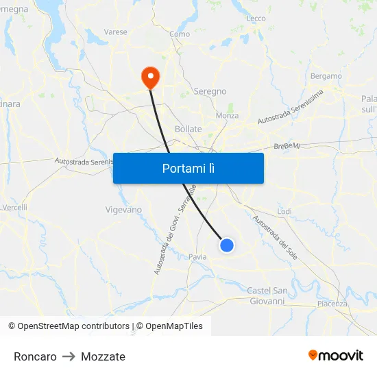 Roncaro to Mozzate map