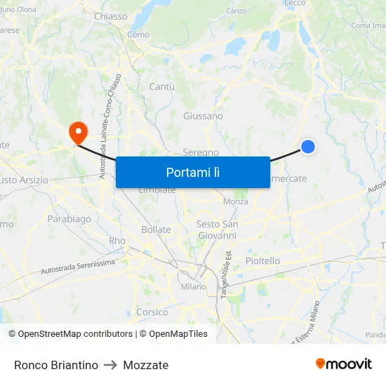 Ronco Briantino to Mozzate map