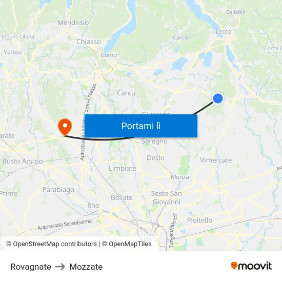 Rovagnate to Mozzate map