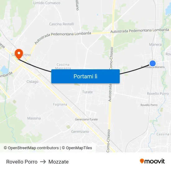 Rovello Porro to Mozzate map