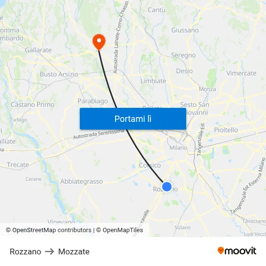 Rozzano to Mozzate map