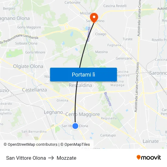 San Vittore Olona to Mozzate map
