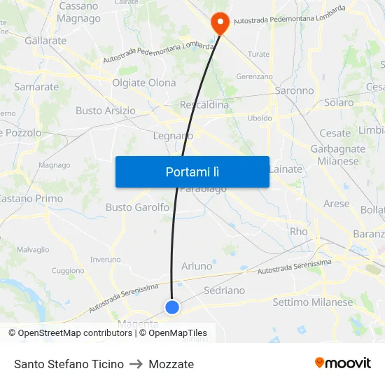 Santo Stefano Ticino to Mozzate map