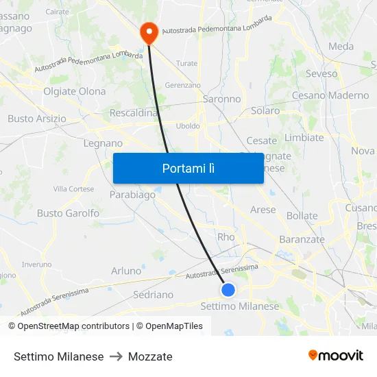 Settimo Milanese to Mozzate map