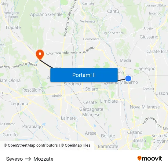 Seveso to Mozzate map