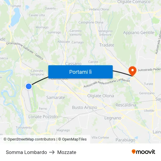Somma Lombardo to Mozzate map