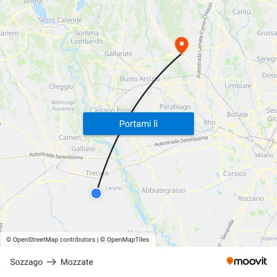 Sozzago to Mozzate map