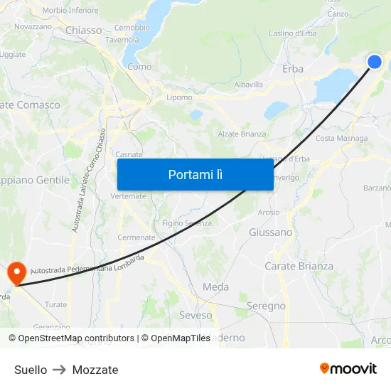 Suello to Mozzate map