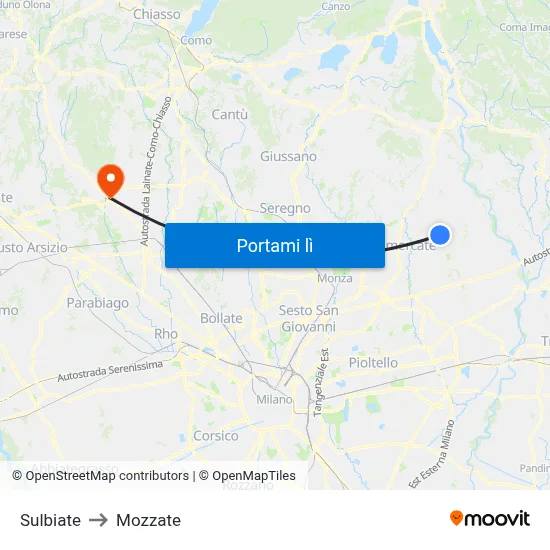 Sulbiate to Mozzate map