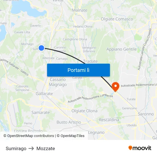 Sumirago to Mozzate map