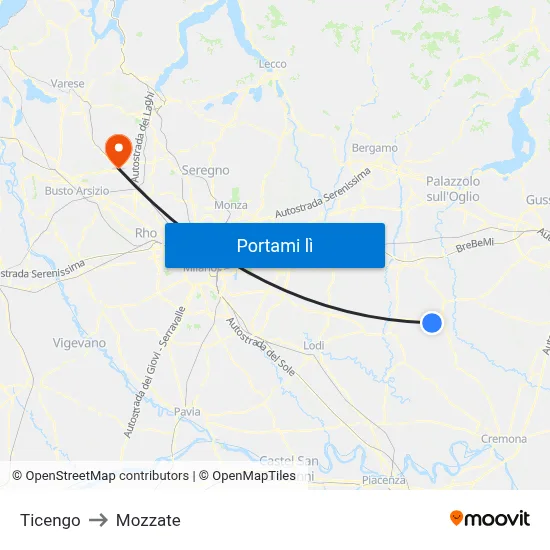 Ticengo to Mozzate map