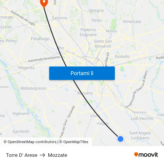 Torre D' Arese to Mozzate map