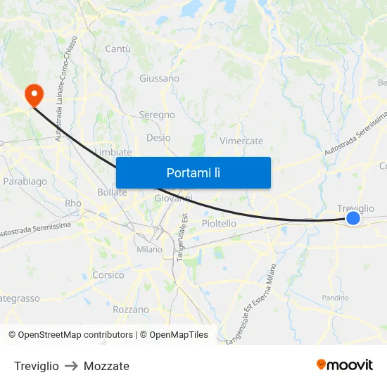 Treviglio to Mozzate map