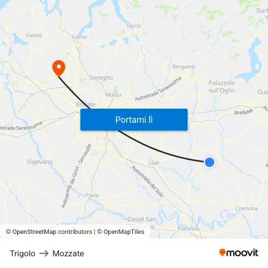 Trigolo to Mozzate map