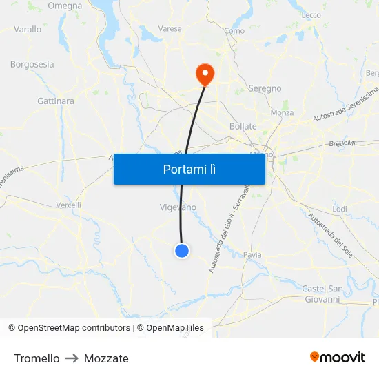 Tromello to Mozzate map