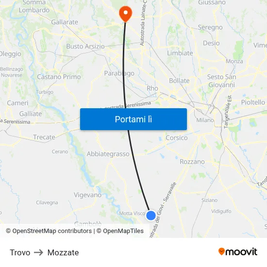 Trovo to Mozzate map