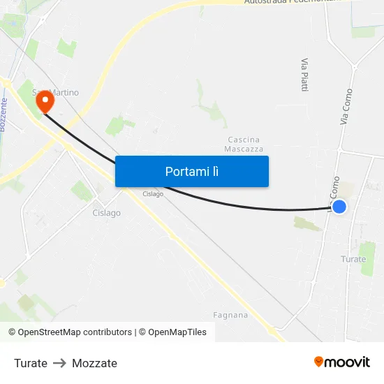 Turate to Mozzate map