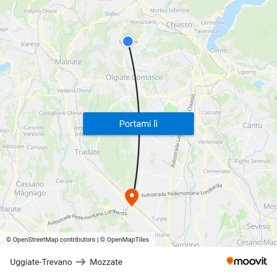 Uggiate-Trevano to Mozzate map