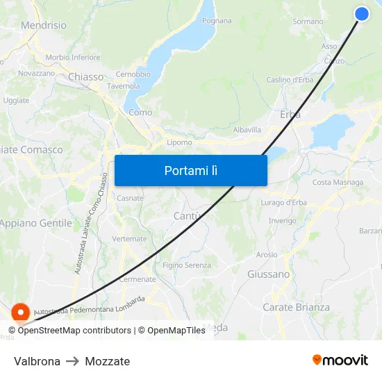 Valbrona to Mozzate map