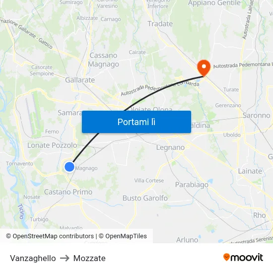 Vanzaghello to Mozzate map